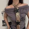 Bufanda Larga Estilo Coreano Estampado de Leopardo Estética para Chicas Atrevidas Lunares Blancos y Negros Estrella Corbata Bufanda de Seda Goma para el Pelo Accesorios de Bufanda