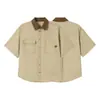 Camisa Workwear Americana Retrô de Verão Completa, Modelagem Solta, Unissex, Manga Curta com Gola em Cor Contrastante Jaqueta Cs13