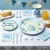 Nuevo Tema de Feliz Cumpleaños Fiesta de Cumpleaños Vajilla Infantil Set Platos de Papel Vasos Servilletas Tenedores Azul Regalo Pastel