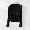Suéter de punto base para mujer, cuello redondo, cintura plisada, tacto delicado y agradable a la piel, mezcla de lana de ácido acético, nuevo jersey de manga larga