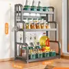 Novo suporte de armazenamento multifuncional de mesa em várias camadas para cozinha, comporta tigelas, pratos, hashis, facas e um conjunto completo de potes de tempero