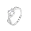 Anel Vazio para Montagem Anel de Prata Esterlina S925 Redondo 6.3mm Douyin Kuaishou Transmissão ao Vivo Estilo Cool Linha Strass Coroa Feito à Mão DIY