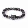 Pulseira de Obsidiana Prateada Cabeça de Gato Mais Vendida na Amazon Cross-Border, Contas Fofas de Olho de Gato, Pulseiras e Braceletes da Moda e Versáteis Atacado