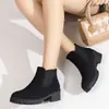 Botas elásticas de tacón grueso para mujer, nuevo estilo primavera, otoño e invierno 2026, disponibles en tallas grandes, caña corta, sin cordones, botas sencillas y cómodas