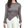 Nueva Camiseta con Aberturas, Aspecto Adelgazante, Top Asimétrico de Manga Larga y Cuello Redondo, Prenda de Abajo para Otoño e Invierno, Ajuste a la Cintura Casual, Mujeres Dulces y Picantes
