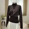 Suéter de Punto con Cuello Alto y Diseño Fruncido Lateral 2026 para Mujer, Ropa Interior de Otoño e Invierno, Ceñidor de Cintura, Adelgazante, Top Elegante en Negro