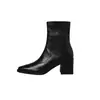 Botas Elásticas Super Stretch Femininas Botas Emagrecedoras Outono Novo Couro Genuíno Zíper na Lateral Interna Bico Quadrado Salto Alto Grosso Botas Elásticas para Tornozelo Femininas