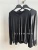 Outono e Inverno 2024/Edição Grande Estilo Ocidental Gola V Renda Manga Longa Camiseta Feminina Simples Cor Sólida Camisa Base Top Interno