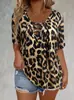 Ropa para Mujer Tallas Grandes Estilo Europeo y Americano Nueva Primavera/Verano 2026, Top Holgado de Manga Corta con Lazo Estampado de Leopardo Multicolor, Disponible para Envío Transfronterizo