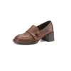 Mocasines de cuero calados estilo británico 2026 otoño e invierno, zapatos pequeños de cuero de tacón medio grueso con hebilla de cinturón, zapatos de mujer de cuero genuino con corte profundo