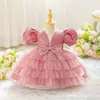 Vestido Infantil 2025 Amazon Lantejoulas Decote V Saia Bufante Laço Vestido de Festa de Aniversário Vestido para Meninas