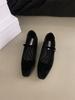 Sapatos Flats Estilo Tweed Mary Jane Francês Bico Redondo Boca Rasa Retro Superfície de Veludo Macio Fivela de Uma Tira Flats Femininos Primavera e Verão