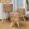 Soporte para Flores Planta de Paja Sala de Estar de Pie Maceta para Plantas Verdes Balcón de Madera Soporte para Flores de Pie Maceta de Pie Soporte para Flores de Madera Maciza
