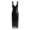 Venta al por mayor transfronteriza Verano 2026 Moda europea y americana Casual Encaje Patchwork Cuello en V Profundo Lentejuelas Vestido para Mujer C27744
