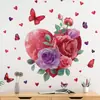 Pegatinas de Pared con Forma de Corazón y Rosas Transfronterizas para Dormitorio, Sala de Estar, Entrada, Pared de Fondo, PVC Autoadhesivas y Removibles