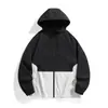 En Stock Chaqueta Cortavientos con Capucha de Bloques de Color para Hombre, Holgada, Hombro Caído, Tallas Grandes, Primavera Otoño, Exterior Casual