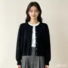 Cardigã de malha pequeno dourado com botão em formato de coração retrô, estilo coreano e japonês, para mulheres, jaqueta estilosa de outono e inverno, top casual para sobreposição