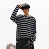 Camiseta de manga larga de retazos a rayas estilo miu con botones de cuerno, unisex, suéter casual de otoño moderno de corte holgado, top simple