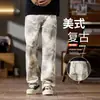 Jeans para Hombre de Estilo Americano Tie-Dye Denim Modernos Holgados de Pierna Recta Geniales Versátiles 2025 Nuevo Estilo con Efecto de Caída Pantalones Casuales para Hombre