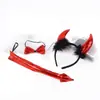 Acessórios de Fantasia para Festa de Halloween Conjunto de Headband de Diabo Lança Gravata Borboleta Cauda Headgear de Chifres Vermelhos