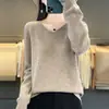 Suéter de punto holgado de color liso con cuello en V y manga corta, suave y acogedor, para otoño e invierno, diseño simple, venta al por mayor transfronteriza