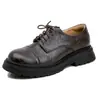 Sapatos Retrô Estilo Britânico de Couro Preto para Mulheres, Novos Sapatos de Cadarço de Couro Genuíno com Sola Grossa para Outono, Mocassins Versáteis com Salto Bloco