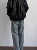 Chaqueta de Cuero Texturizado Estilo Motociclista Retro Americano para Hombre Primavera y Otoño Estilo Japonés Moderna Holgada Casual Cuello Alto Abrigo Versátil