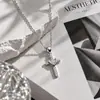 No se decolora al bañarse ~ Collar de plata de ley S925 con cruz completamente pavimentada con diamantes Collar de hip hop americano Joker diseño de nicho sentido