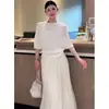 Chal Chaleco Francés Manga Murciélago Rosa Cuello Redondo Seda de Hielo Manga Corta Top de Punto para Mujer Verano Diseño con Sentido Top de Nicho
