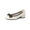 Flats de Boca Baja con Lazo de Cuero Genuino para Mujer con Tacones Gruesos 2025 Primavera Nuevo Estilo Hada Punta Cuadrada Zapatos de Tacón Medio que Estilizan