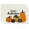 Mantel Individual Nuevo de Halloween Patrón de Calabaza Cuervo Transfronterizo Caliente Tela de Lino Anti-Aceite Anti-Manchas Tapete de Mesa