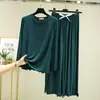 Traje de Casa de Modal para Mujer Primavera y Verano Delgado de Manga Larga Pijama Talla Grande Pantalones Casuales Sueltos Conjunto de Dos Piezas