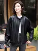 Jaqueta de Couro Biker de Pele de Ovelha Casual Vintage Solta Nova Feminina Outono 2026