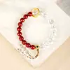 Pulsera Roja de la Suerte con Alto Contenido de Cinabrio para Mujer, Pulsera de Cristal Blanco y Obsidiana Natural Semipreciosa, Regalo para Novia