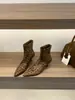 Zapatos de Tacón Alto y Fino, Botines Estrechos de Punta Animal Print Leopardo, Botines Cortos, Botas de Mujer, Botines Franceses de Ante Marrón Otoño e Invierno 2025