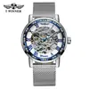 Reloj Mecánico T-Winner/Victor 8012, Reloj de Pulsera con Correa de Malla, Reloj Mecánico Manual con Esfera de Números Romanos