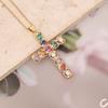 Collar de cruz de circonita multicolor para joyería transfronteriza europea y americana, colgante de temperamento de moda, cadena para la clavícula INS N995
