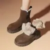 Botas de Nieve Fanggen para Mujer Otoño Invierno 2026 Nuevas Moda Punta Redonda Versátiles Plus Terciopelo Engrosadas Zapatos de Algodón Grandes Antideslizantes