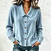 Camisa feminina de veludo cotelê de manga comprida para comércio exterior transfronteiriço, com colarinho de lapela, abotoamento simples, modelagem solta, top casual para o trabalho, disponível em várias cores para outono e inverno