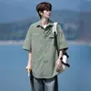 Camisa de Manga Corta para Hombre, Estilo Delgado de Verano, Nueva Ropa de Trabajo con Bolsillos, Cuello Camisero de Seda Hielo, Elegante Camisa Casual para Hombre