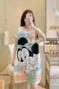 Pijama de nuevo estilo para mujer, verano, manga corta, fino, dibujos animados, lindo, holgado, camisón, vestido holgado de longitud media, ropa para casa, transmisión en vivo