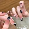 Manicura Francesa Negra de Longitud Media para Otoño e Invierno Uñas Portátiles Producto Terminado Fabricante Mayorista Popular en Xiaohongshu Lazo
