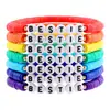 Moda Europeia e Americana Estilo Boêmio Conjunto de Pulseiras Cor Arco-Íris Letras em Inglês Argila Macia Pulseira Elástica Joia
