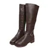 Botas de cuero europeas y americanas transfronterizas para mujer, nueva colección otoño 2026, con cremallera trasera, tacón grueso y caña alta; botas de montar de calidad de exportación, botas altas para mujer