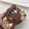 Funda Negra con Estampado de Leopardo Gato Kt para Samsung S23/22 Adecuada para Samsung S25/24 Ultra Funda de Teléfono A56/55/35