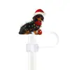 Tapas de Paja Navideñas Dibujos Animados Vaca de las Tierras Altas Tapones para Polvo 10 mm Cubiertas de Paja de Goma Suave Decorativas Impresas Regalos Festivos Venta al por Mayor