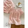 Pijama Simples Rosa Estilo Coreano com Mangas Bufantes para Mulheres, Novo Estilo de Verão, Pode Ser Usado Fora de Casa, Conjunto Doce de Casa Estilo Coreano
