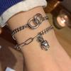 Pulseira Empilhável Corrente de Urso Joias Dongdaemun Estilo Coreano Pulseira de Anel Duplo Moda Vintage Nicho Feminino