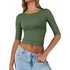 Tops de Primavera para Mujer Transfronterizos Sexy Ajustados Cortos que Muestran el Ombligo Ropa Exterior de Seda de Leche Camisa de Manga Corta para Capas Interiores