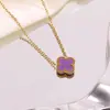 Acero de Titanio Chapado en Oro Transfronterizo Más Vendido Acero Inoxidable Pulsera, Collar, Anillo y Pendientes de Trébol de Cuatro Hojas Conjunto Fábrica al por Mayor